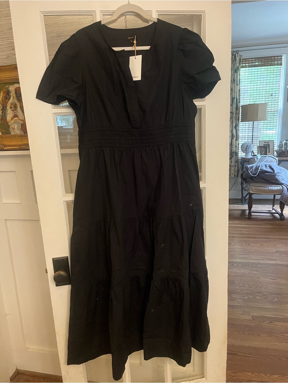 Quince Black Tiered V-Neck Maxi Dress